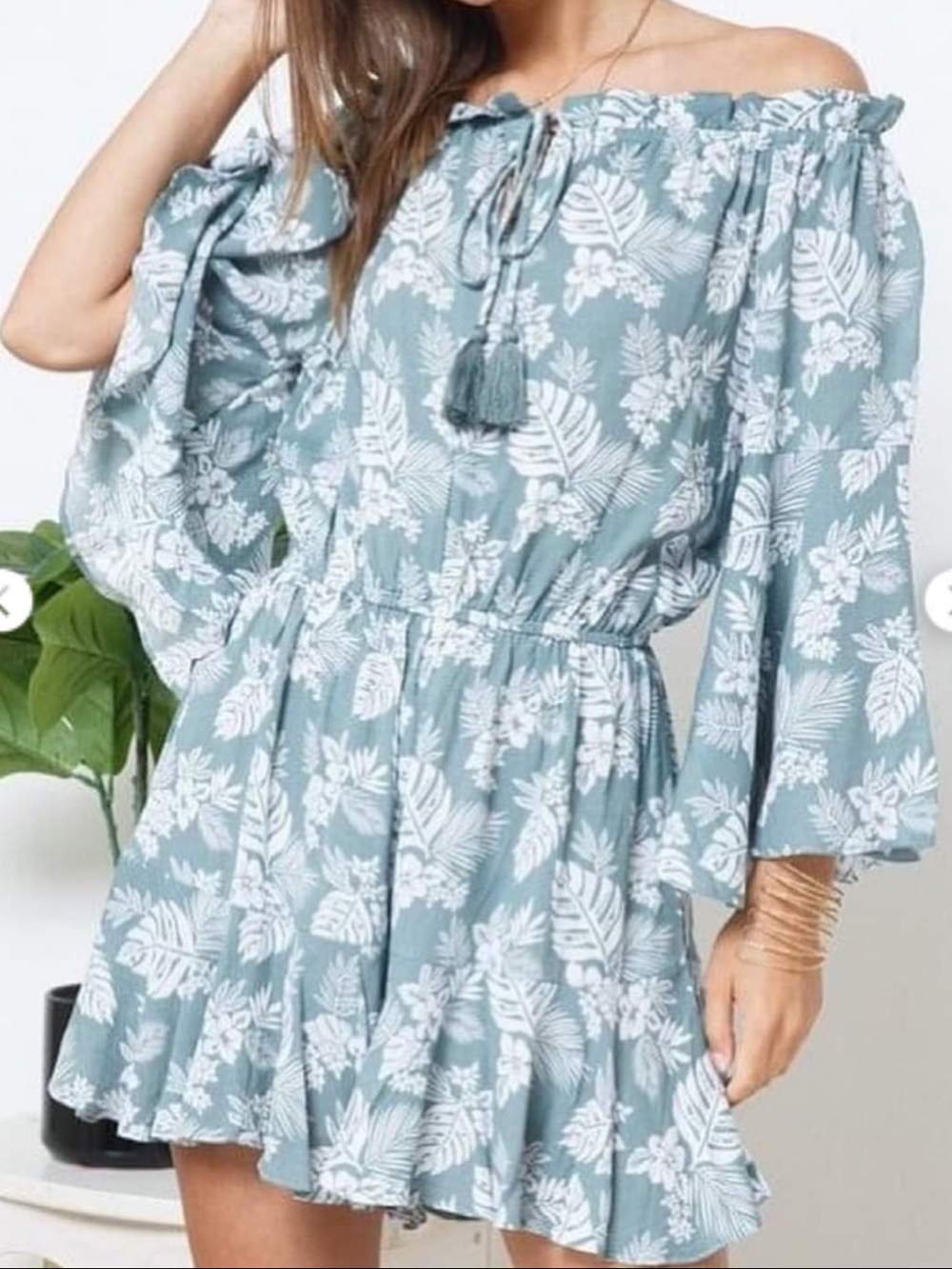 blue B Collection Woman’s Floral Tie-Waist Romper in Sage Green